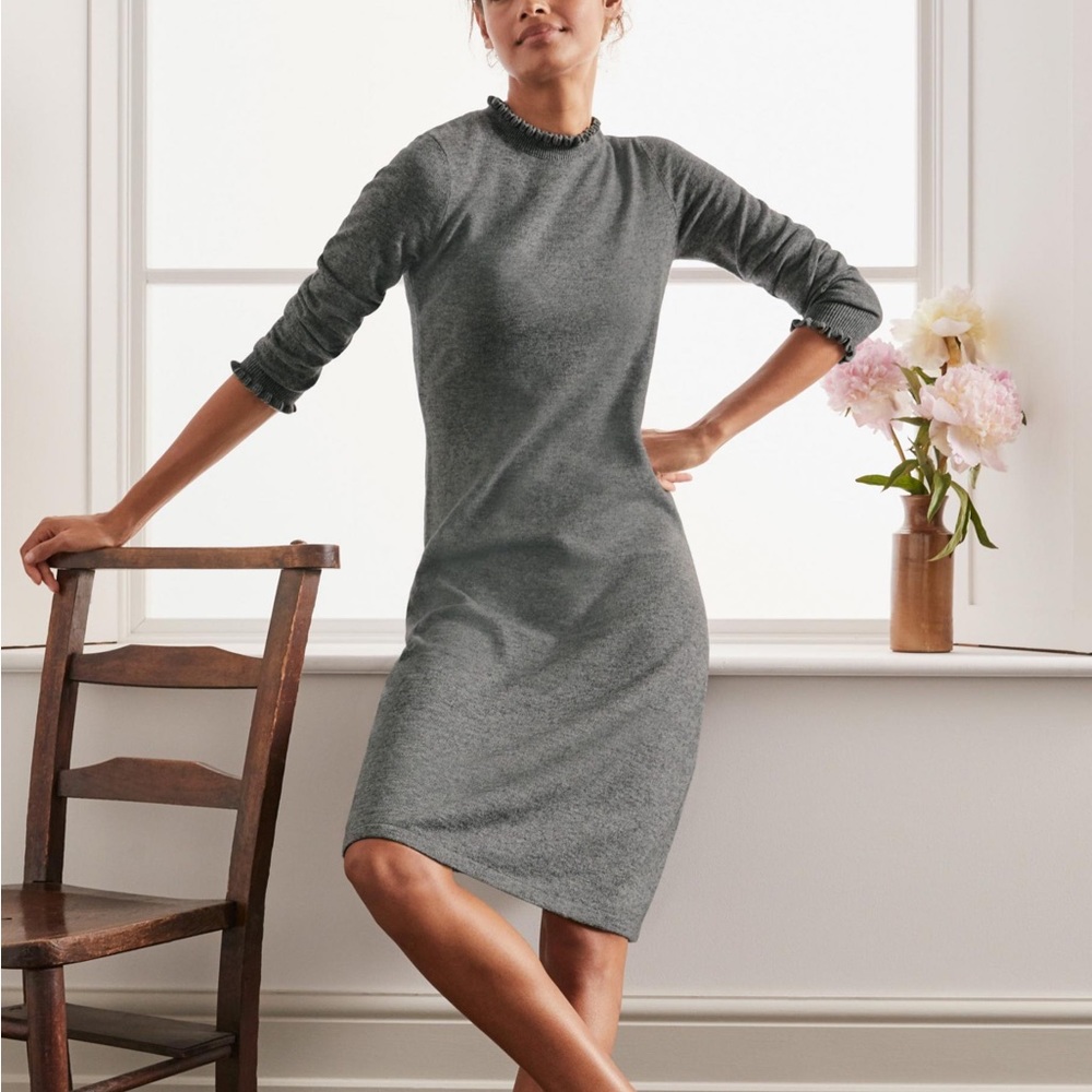 Boden Lara Knitted Ruffle Trim Long Sleeve  Sweater Dress